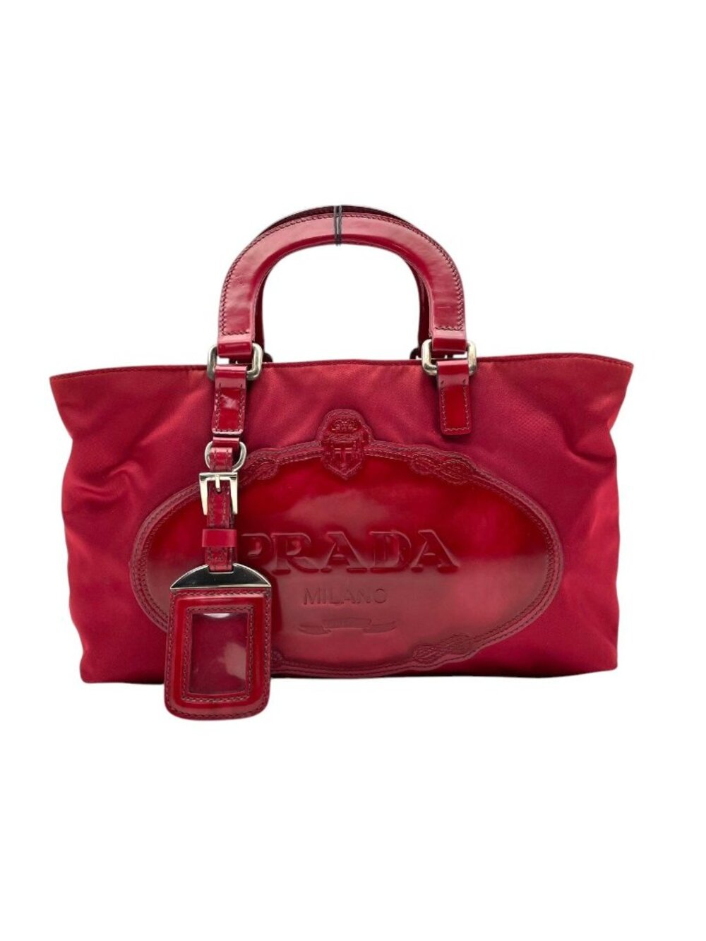 Prada Tote Mini Bag Nylon Patent Enamel Tessuto Red Vintage Classic Outing Walk - Picture 2 of 10